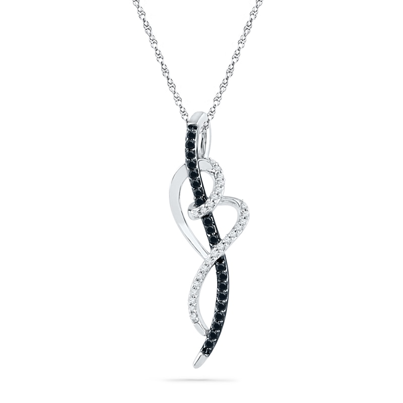 0.20 CT. T.W. Enhanced Black and White Diamond Looping Ribbon Heart Pendant in Sterling Silver|Peoples Jewellers