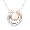 Thumbnail Image 1 of 0.08 CT. T.W. Diamond Double Horseshoe Pendant in Sterling Silver and 10K Rose Gold