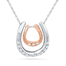 0.08 CT. T.W. Diamond Double Horseshoe Pendant in Sterling Silver and 10K Rose Gold