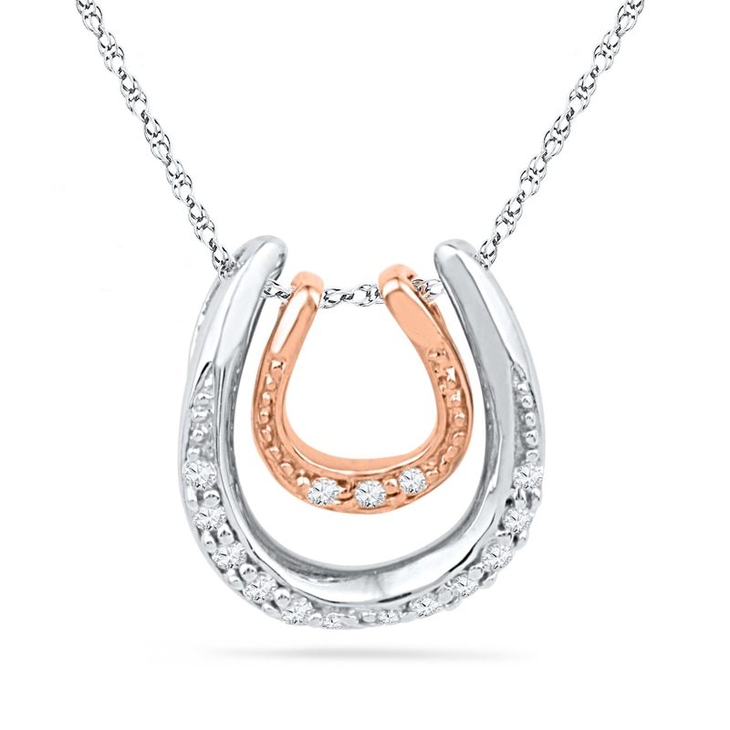 Main Image 1 of 0.08 CT. T.W. Diamond Double Horseshoe Pendant in Sterling Silver and 10K Rose Gold