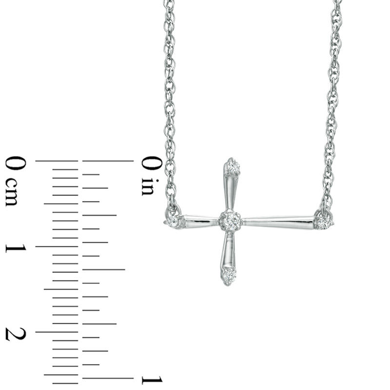 0.10 CT. T.W. Diamond Sideways Cross Necklace in Sterling Silver|Peoples Jewellers