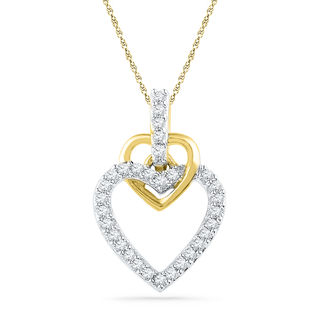 0.16 CT. T.W. Diamond Double Heart Pendant in 10K Gold