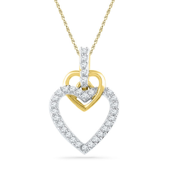 0.16 CT. T.W. Diamond Double Heart Pendant in 10K Gold