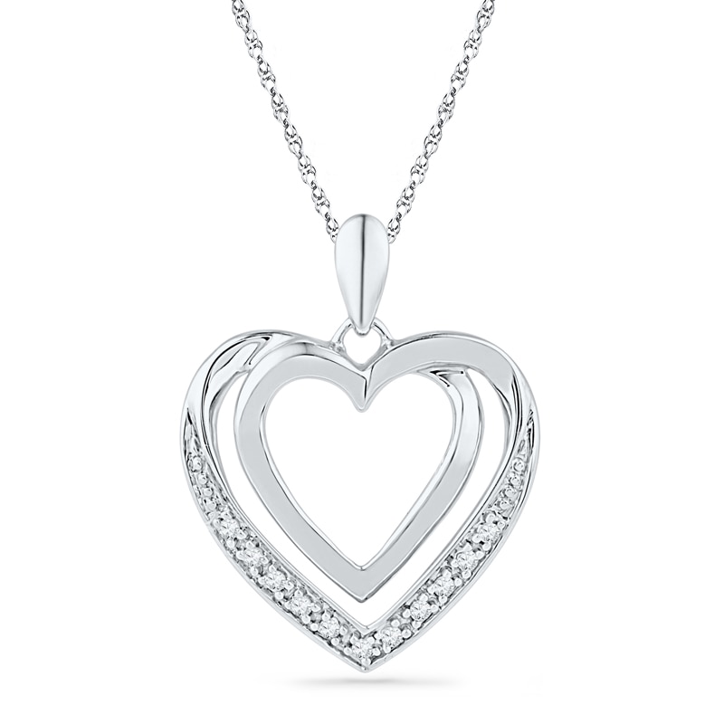 Diamond Accent Double Heart Pendant in Sterling Silver|Peoples Jewellers