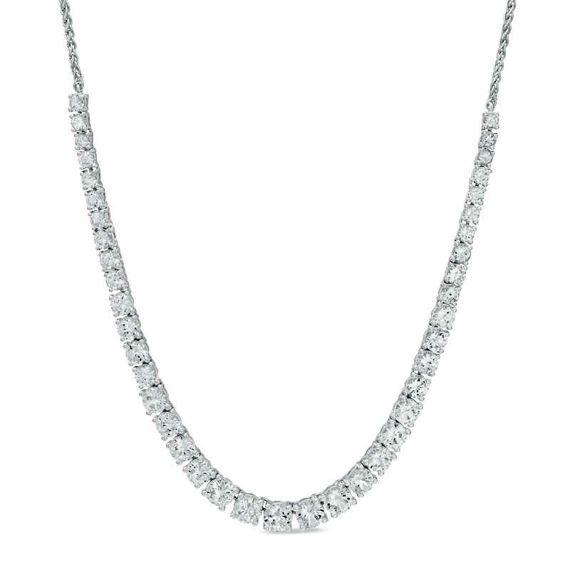 Lab-Created White Sapphire Graduated Necklace in Sterling Silver|Peoples Jewellers