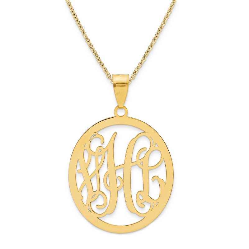 Oval Script Monogram Pendant in 14K Gold (3 Initials)