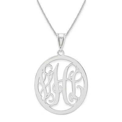 Monogram Oval Pendant in Sterling Silver (3 Initials)