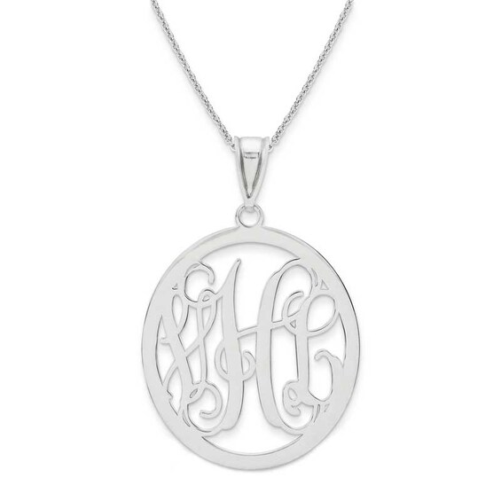 Monogram Oval Pendant in Sterling Silver (3 Initials)