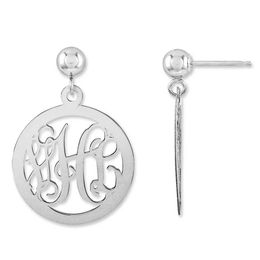 Monogram Circle Drop Earrings in Sterling Silver (3 Initials)