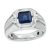 Thumbnail Image 1 of 8.0mm Octagonal Lab-Created Blue Sapphire and Diamond Accent Ring in Sterling Silver