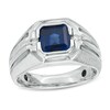 Thumbnail Image 0 of Men's 8.0mm Octagonal Lab-Created Blue Sapphire and Diamond Accent Ring in Sterling Silver