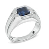 Thumbnail Image 2 of 8.0mm Octagonal Lab-Created Blue Sapphire and Diamond Accent Ring in Sterling Silver