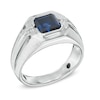 Thumbnail Image 1 of Men's 8.0mm Octagonal Lab-Created Blue Sapphire and Diamond Accent Ring in Sterling Silver