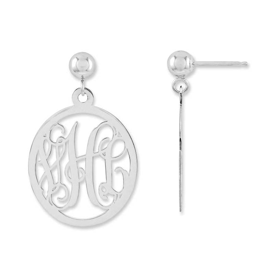 Monogram Oval Drop Earrings in 14K White Gold (3 Initials