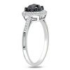 1.02 CT. T.W. Cushion-Cut Enhanced Black and White Diamond Frame Ring in 14K White Gold