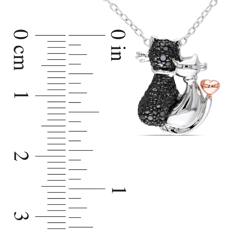 Main Image 2 of Black Diamond Accent Loving Cats Pendant in Two-Tone Sterling Silver with Beaded Black Rhodium