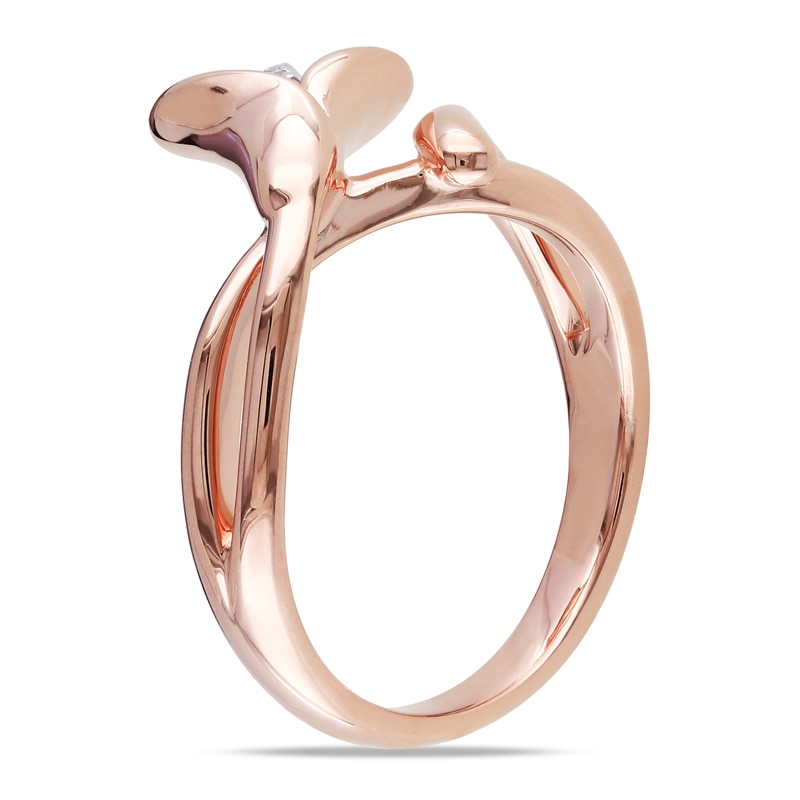 Diamond Accent Calla Lily Ring in Sterling Silver with Rose Rhodium