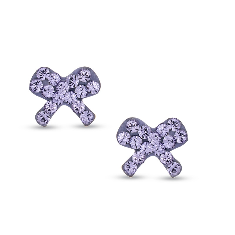 Main Image 1 of Child's Purple Crystal Bow Stud Earrings in 14K Gold