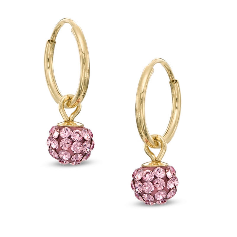Child's Rose Crystal Ball Hoop Earrings in 14K Gold