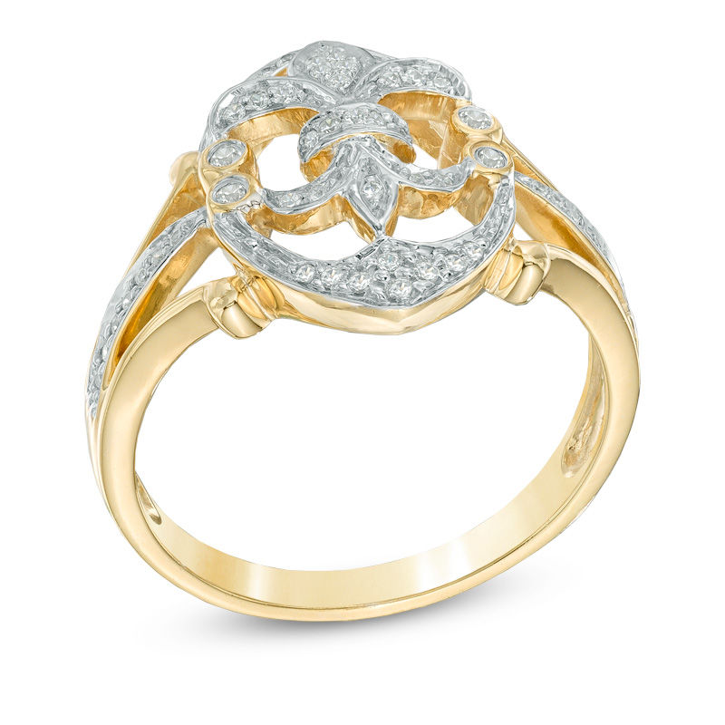 0.25 CT. T.W. Diamond Fleur-de-Lis Ring in Sterling Silver and 14K Gold Plate