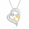 Thumbnail Image 1 of 0.20 CT. T.W. Diamond Tilted Motherly Love Heart Pendant in Sterling Silver and 14K Gold Plate