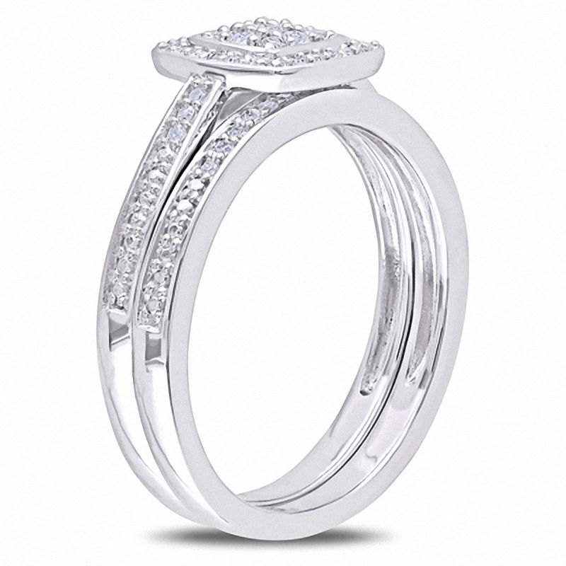 Main Image 2 of 0.24 CT. T.W. Multi-Diamond Square Frame Bridal Set in Sterling Silver