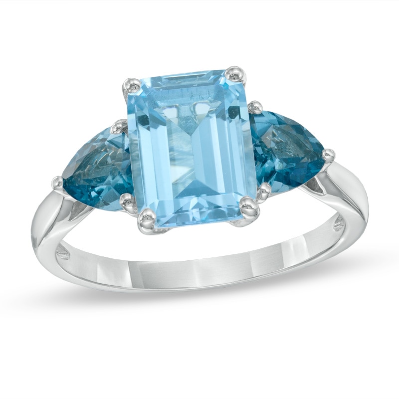 Octagonal Swiss and London Blue Topaz Ring in Sterling Silver