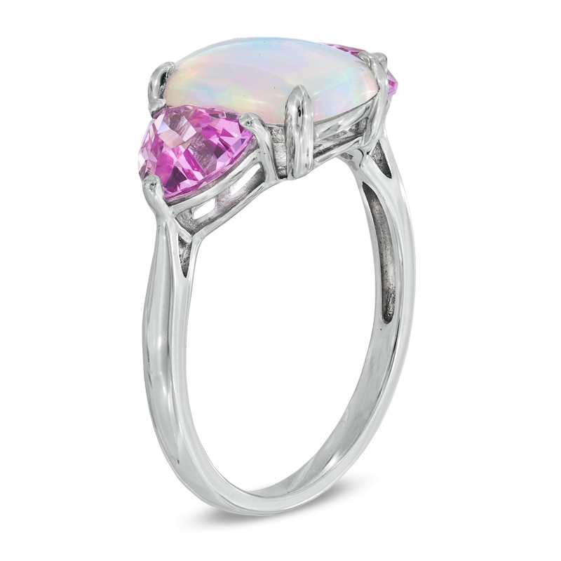 Cushion-Cut Lab-Created Opal and Pink Sapphire Ring in Sterling Silver
