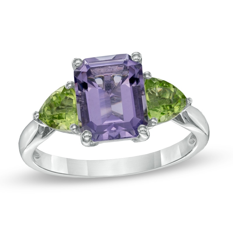 Octagonal Amethyst and Peridot Ring in Sterling Silver