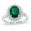 Thumbnail Image 1 of Oval Lab-Created Emerald and White Sapphire Ring in Sterling Silver