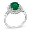 Thumbnail Image 1 of Oval Lab-Created Emerald and White Sapphire Ring in Sterling Silver