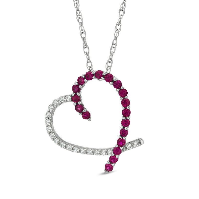 Lab-Created Ruby and White Sapphire Heart Pendant in Sterling Silver|Peoples Jewellers