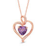 Thumbnail Image 0 of 8.0mm Heart-Shaped Amethyst and White Lab-Created Sapphire Heart Pendant in Sterling Silver with 14K Rose Gold Plate