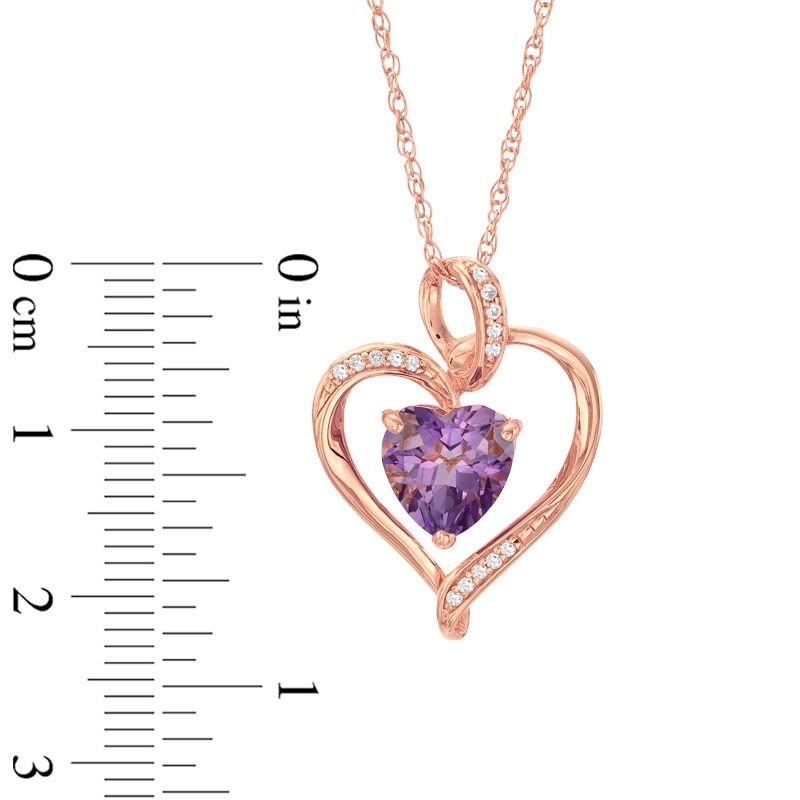Main Image 2 of 8.0mm Heart-Shaped Amethyst and White Lab-Created Sapphire Heart Pendant in Sterling Silver with 14K Rose Gold Plate