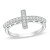 Thumbnail Image 0 of Lab-Created White Sapphire Sideways Cross Ring in Sterling Silver