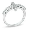 Thumbnail Image 1 of Lab-Created White Sapphire Sideways Cross Ring in Sterling Silver