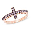 Thumbnail Image 0 of Lab-Created Pink and White Sapphire Sideways Cross Ring in Sterling Silver with 14K Rose Gold Plate