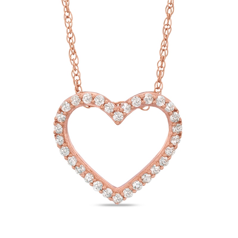 Lab-Created White Sapphire Small Heart Pendant in Sterling Silver with 14K Rose Gold Plate
