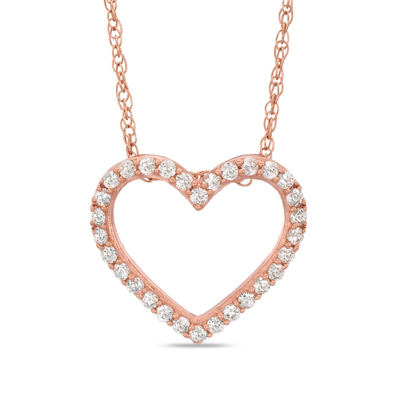 Lab-Created White Sapphire Small Heart Pendant in Sterling Silver with 14K Rose Gold Plate|Peoples Jewellers