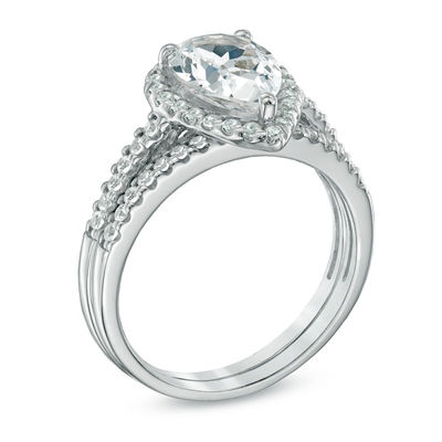 Pear-Shaped Lab-Created White Sapphire Fashion Ring Set in Sterling Silver