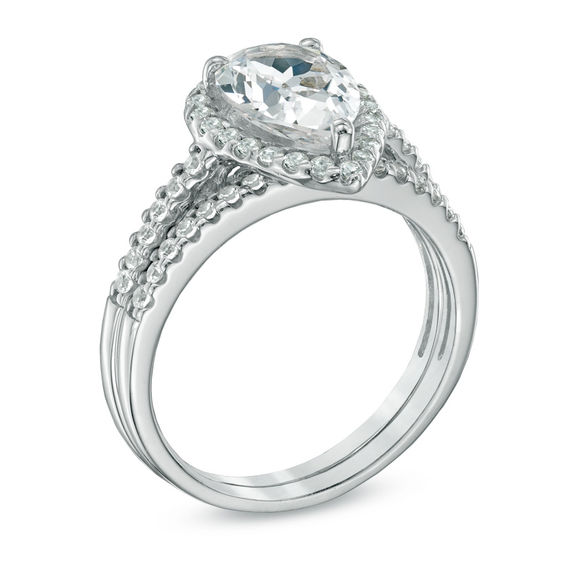 Pear-Shaped Lab-Created White Sapphire Fashion Ring Set in Sterling Silver