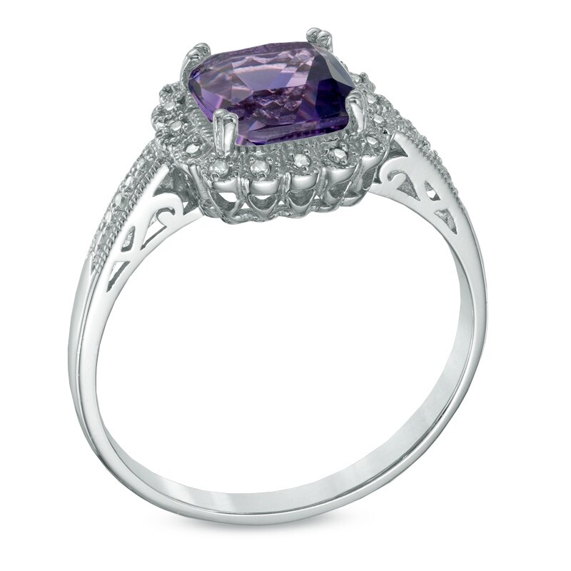 Main Image 2 of Amethyst and 0.11 CT. T.W. Diamond Pendant, Ring and Earrings Set in Sterling Silver - Size 7