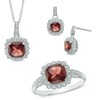 Thumbnail Image 1 of Garnet and 0.11 CT. T.W. Diamond Pendant, Ring and Earrings Set in Sterling Silver - Size 7