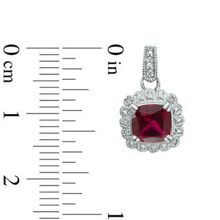 Lab-Created Ruby and 0.11 CT. T.W. Diamond Pendant, Ring and Earrings Set in Sterling Silver - Size 7