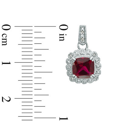 Lab-Created Ruby and 0.11 CT. T.W. Diamond Pendant, Ring and Earrings Set in Sterling Silver - Size 7