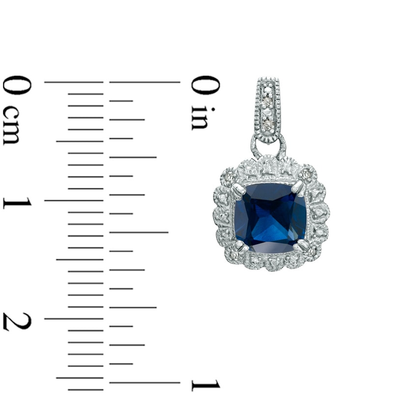 Lab-Created Blue Sapphire and 0.11 CT. T.W. Diamond Pendant, Ring and Earrings Set in Sterling Silver - Size 7