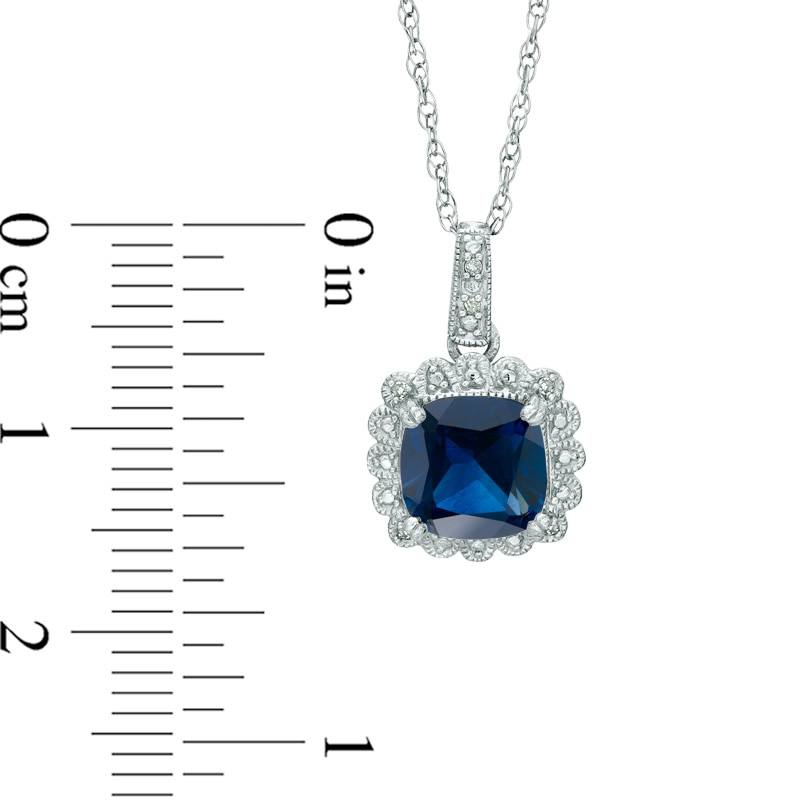 Lab-Created Blue Sapphire and 0.11 CT. T.W. Diamond Pendant, Ring and Earrings Set in Sterling Silver - Size 7