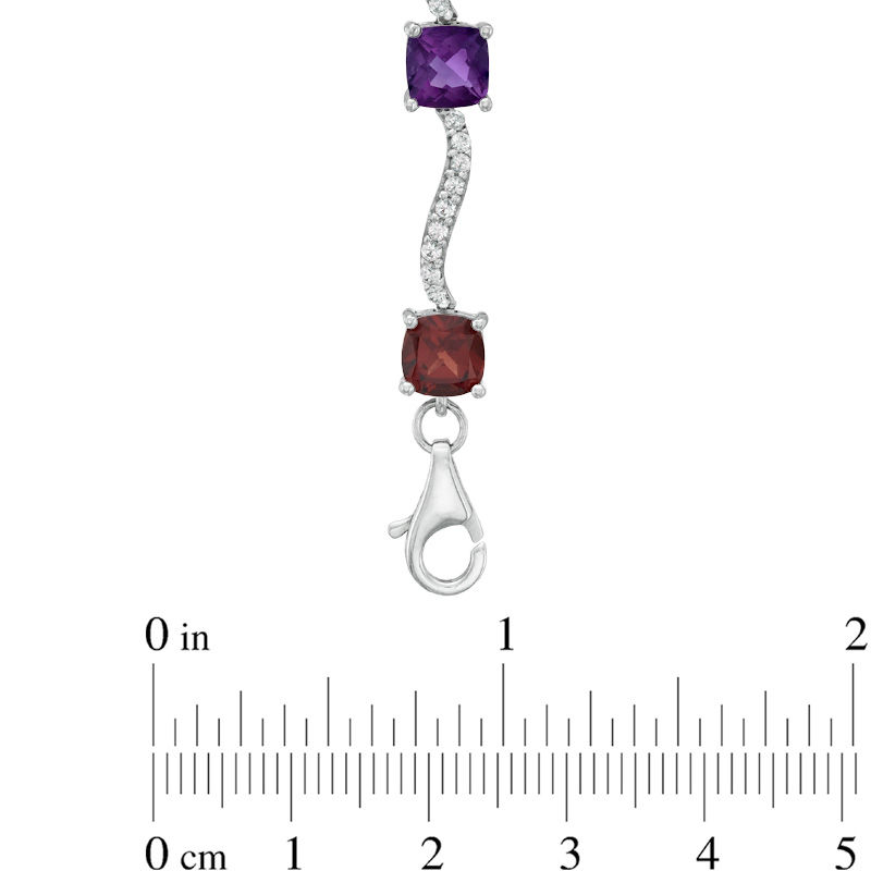Main Image 2 of Cushion-Cut Multi-Gemstone and Lab-Created White Sapphire Bracelet in Sterling Silver - 7.25"