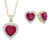 Heart-Shaped Lab-Created Ruby and White Sapphire Pendant and Earrings Set in Sterling Silver with 18K Gold Plate
