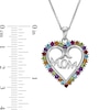 Multi-Gemstone and Diamond Accent "MOM" Heart Pendant in Sterling Silver